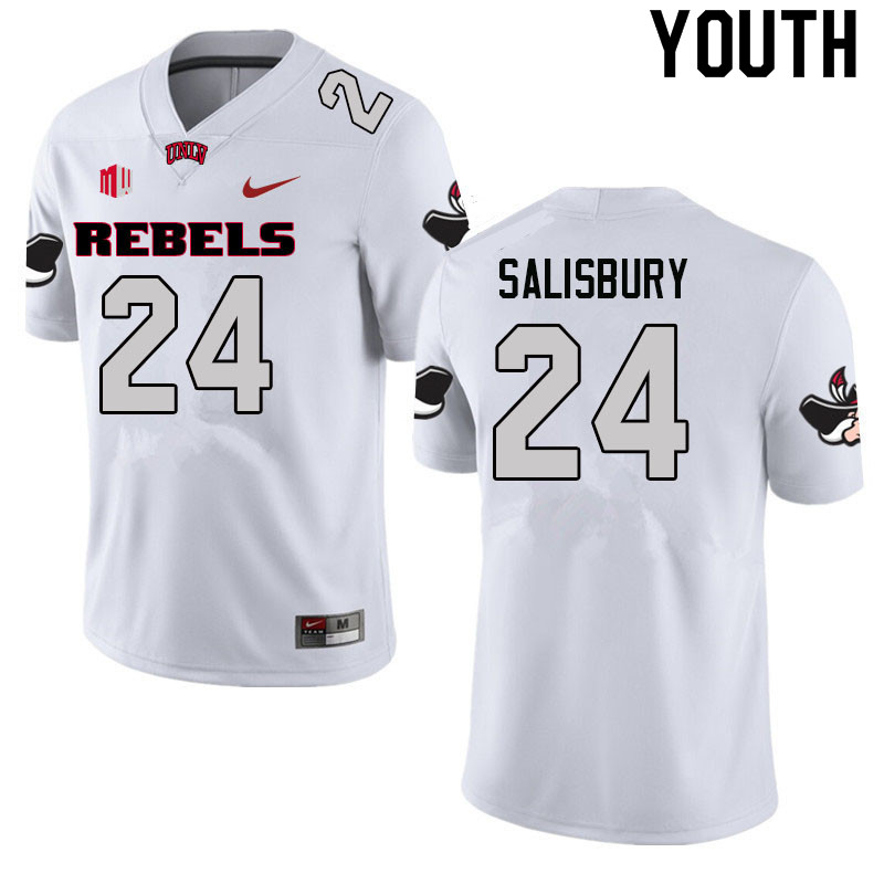 Youth #24 Tanner Salisbury UNLV Rebels College Football Jerseys Sale-White - Click Image to Close